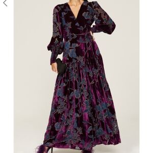 Ursime Purple / Blue Velour Floral Dress XL NWT Stunning Formal